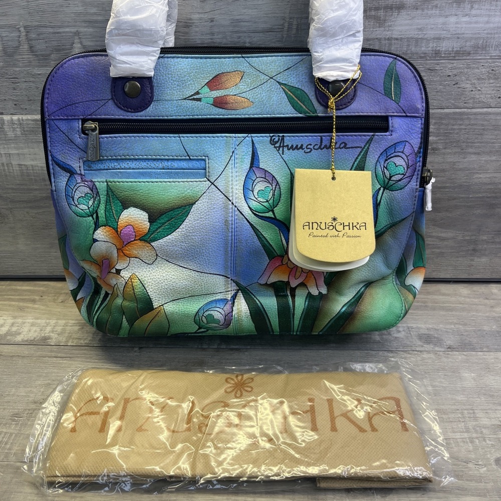 Anna Anuschka Denim Paisley Floral Leather Bag Purse Handbag Peacock Teal